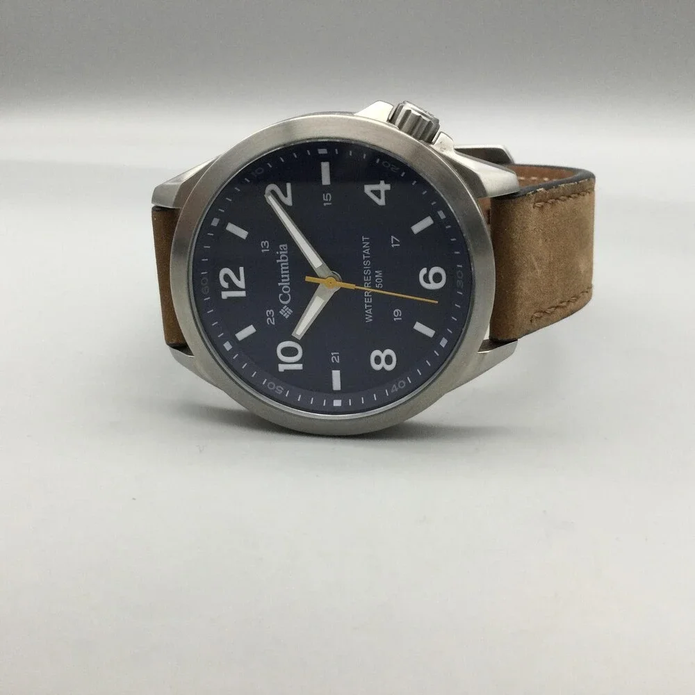 Columbia CSS10-002 Mens Watch 42mm Blue Dial Brown Leather Band New Battery - Picture 5 of 15